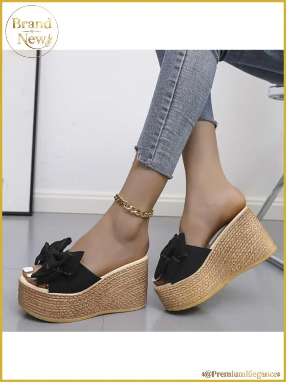 Women's Platform Wedge Sandals Bow-Knot Slip-On PU Lining